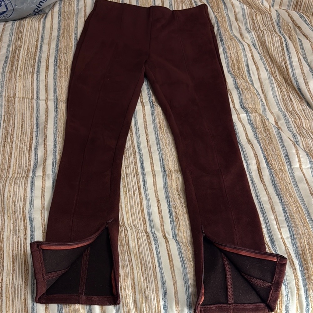 Anthropologie high rise Vegan burgundy suede, ankle length pants